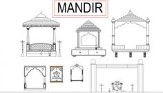 Household small wooden temples blocks cad drawing details dwg file - Cadbull Temple Plan, Elevation Details, Temple Ideas, Drawing Details, Wooden Temple, Door Plan, Crockery Unit, Mandir Design, Indian God