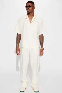 Show Up Short Sleeve Cuban Shirt - Off White | Fashion Nova, Mens Shirts | Fashion Nova Mens Shirts Fashion, Vacation Outfits Men, Cuban Shirt, Off White Fashion, Cuban Shirts, Nigerian Men Fashion, Men Shirt Style, My Man My Man, Outfits Men