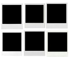 six black and white polaroid frames arranged in squares on a white background with clippings