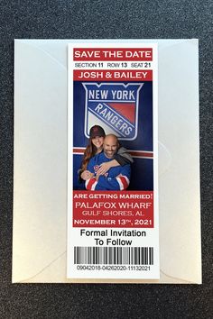 a new york rangers save the date ticket