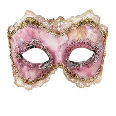 a masquerade mask with lace and beads on the sides, in pink tones