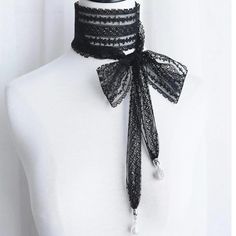 Classy Lace Necklace With Pearl Accent * Black, White Faux Pearls * One-Size: Length: 72” Gothic Wedding Accessories, Gothic Pearl Necklace, Gothic Necklace Victorian, 1900s Accessories, Black And White Accessories, 1920s Accessories, Mermaid Bag, Victorian Accessories, Necklaces Black