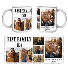 two coffee mugs with family photos and the words best family 2012 on them are shown