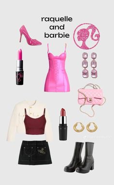 a woman's outfit and accessories are arranged in the shape of a circle, with text reading racquete and barbie