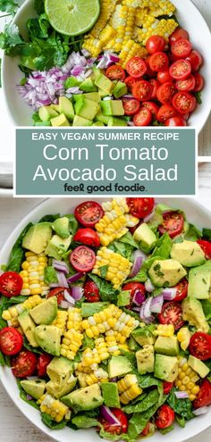 corn tomato avocado salad in a white bowl