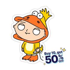 a sticker with a cartoon character wearing a crown