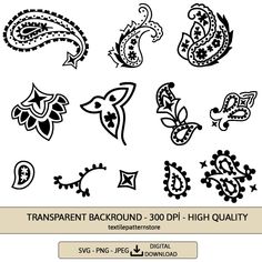 an image of different designs on the back of a white background, including black and white