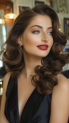 25 Long Hairstyles to Showcase Round Face Grace Curled Hollywood Hair, Classic Hair And Makeup Looks, 1920s Wedding Hair Long, Nail Ideas For Special Occasions, Elegant Hairstyles For Round Faces, Old Hollywood Hairstyles Middle Part, Hair Ideas For Prom All Down, Long Hairstyles For Photoshoot, Old Hollywood Waves Middle Part