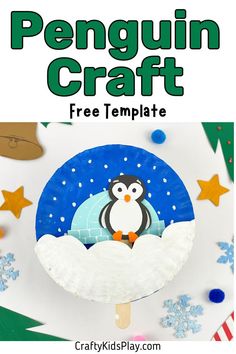 penguin craft Craft With Popsicle Sticks, Penguin Puppet, Stick Puppet, Fun Winter Crafts, Penguin Crafts