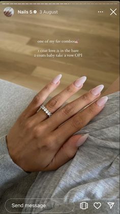 Bridal Nails Simple, Long Neutral Almond Nails, Milky White French, Funny Bunny Put It In Neutral Nails, Nude Nail Colors, Long Almond Neutral Nails, Milky Pink Almond Nails, Clean Girl Nails Almond French Tip, Bridal Manicure