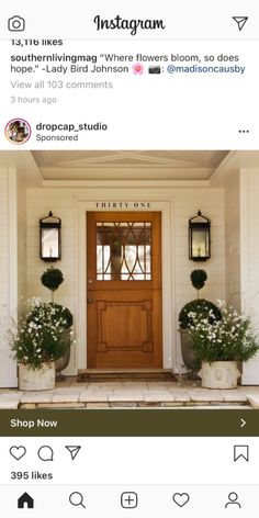 an instagram page with flowers on the front door