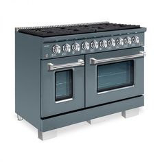 a gray stove with two ovens on each side