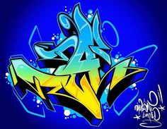 an image of graffiti on a blue background