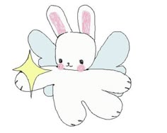 a drawing of a white bunny holding a star in it's arms with its eyes closed