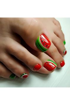 Watermelon Press on Toenails Short Square False Nail Red &amp; Green Full Cover Design Summer Cute Fake Toe Nails Reusable Glossy Acrylic Fake Toe Nails Art Kits for Women Girls 24Pcs Watermelon Nail Art, Press On Toenails, Fake Toenails, Watermelon Nails, Nail Art Set, Nail Forms, Nail Art Kit, Toe Nail Art, False Nail