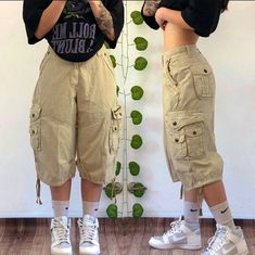 Pretty Outfits Summer Baddie, Baggy Cargo Shorts Outfit, Khaki Jorts Outfit, Baggy Cargo Shorts Outfits Women, How To Style Cargo Shorts, Cargo Jorts Outfits, Short Cargo Pants Outfit, Polo Shirt Outfit Ideas, Cargo Shorts Outfits Women