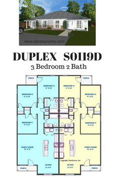 the duplex soudd floor plan is shown in three bedroom and two bath