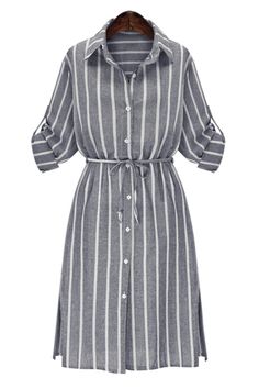 Stripe Shirt Neck Long Sleeve Maxi Shirt Long Sleeve Striped Dress, Grey Long Dress, Grey Slate, Fashion Tips For Girls, Grey Long Sleeve Dress, Grey Shirt Dress, Striped Shift Dress, Maxi Shirts, Long Sleeve Shift Dress