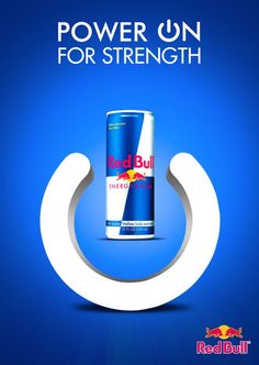 a can of red bull energy drink in the shape of an o - ring on a blue background