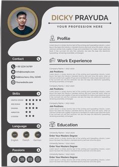 a professional resume template with an image on the front and back cover, in black and white