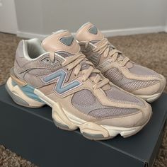 Worn Only Once, New Balance 9060 Beige Pink Suede With Baby Blue Accents. Size 8 Women’s/6.5 Men’s New Balance 9060 Beige, New Balance 9060, Shoes New Balance, Size 8 Women, Pink Suede, New Balance Shoes, Blue Accents, Blue Suede, Baby Pink