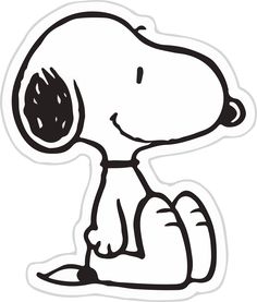 a black and white drawing of a snoopy dog sitting on the ground with his eyes closed