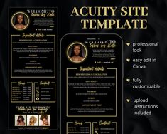 Please note that this listing is for an editable, digital template. No physical product will be shipped. This Acuity Site Design Template is fully editable in Canva. It's perfect Acuity Booking Site Template for Lash Tech, Hair Stylist, Nail Tech, Cosmetologist, Esthetician, Wax, Body Sculpting or MUA Makeup Artist! It's easy to edit and add your own pictures. You can edit anything you want including text, fonts and colours. WHAT WILL YOU RECEIVE? PDF with link to Acuity Scheduling Template Editable in Canva + Instructions HOW IT WORKS? 1. Place an order and complete payment. 2. When payment is confirmed, you can download a PDF file to your computer with a link to template in Canva and instructions. You will receive an e-mail from Etsy with a link to download your file or you can download Lash Tech Website, Acuity Booking Site, Makeup Artist Website, Tech Website, Scheduling Template, Booking Sites, Lash Tech, Design Hair, Template Site