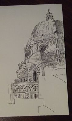 a drawing of a building with a dome on top