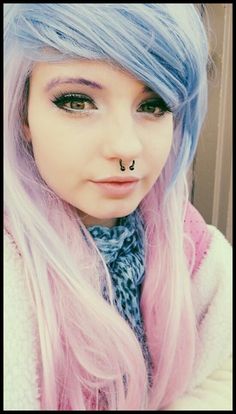 Septum piercing Emo Scene Hair, Pastel Hair, Septum Piercing, Rainbow Hair, Dream Hair