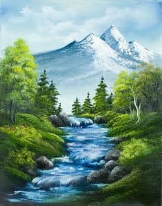 an oil painting of a mountain stream