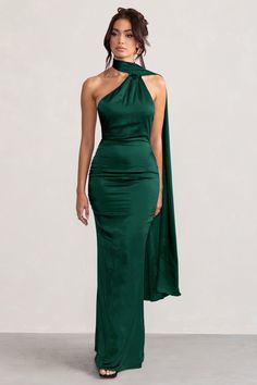 Make the most of every occasion in our beautiful Mademoiselle maxi dress. With a feminine asymmetric scarf neck that elegantly falls down the super feminine cowl back detail, this dazzling bottle green satin design is pure sophistication. You will look stunning with this gorgeous design at your next VIP party, black-tie event or gala on your agenda. Add the latest trends to your wardrobe with our statement party season dresses. Features - Asymmetric scarf neck - Backless design - Cowl back detail - Premium satin fabric Sizing & Fit Model is 5’8 and wears UK size 8 / US size 4 Product Information Designed exclusively by Club L London Fully lined and with no stretch Satin fabric (100% Polyester) Length from top of shoulder to hem: 158cm SKU: CL127576 Prom Dresses Tight Fitting, Stretch Satin Fabric, Club L London, Backless Maxi Dress, Floor Length Prom Dresses, Beautiful Maxi Dresses, Scarf Neck, Scarf Dress, Backless Maxi Dresses