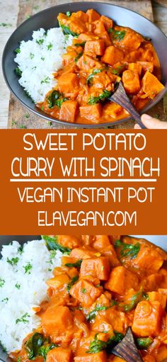 sweet potato curry with spinach and vegan instant pot