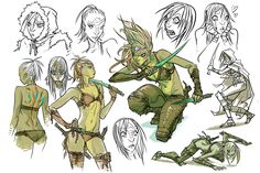 some sketches of female characters from the video game