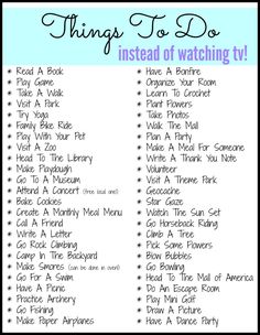 a list for things to do instead of watching tv on the television show, with text overlay that reads things to do instead of watching tv