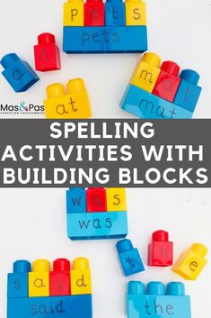 legos spelling activities with building blocks for kids to practice spelling the word's