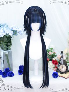 This price is for a wig only, others are not included. Length : 80-85CM Hair Color:Black / Highlight Hair ColorWig Details:Heat-resistant Synthetic Fiber Hairstyles For Ocs Female, Pastel Hair Accessories, Cool Hair Color Combos, Cool Japanese Hairstyles, Half Up Hairstyles For Black Women, Detailed Hair Drawing, Chinese Women Hairstyles, Scene Hair Wig, Kawaii Wigs Long