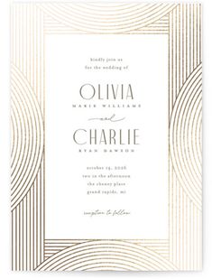 an elegant wedding card in gold and white