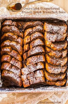 french toast breakfast bake with powdered sugar on top