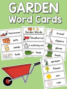 garden word cards with the words gardener and wheelbarrow