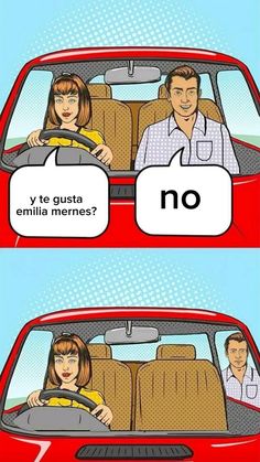 two comics showing people in the back seat of a car with speech bubbles above them