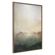 a painting hanging on the wall with a brown and green color scheme, it looks like an abstract landscape