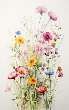 a painting of colorful flowers on a white background