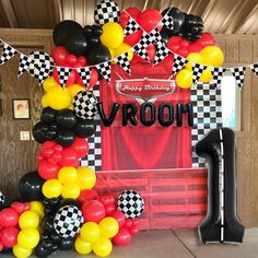 PRICES MAY VARY. What you will get: you will receive 134 pieces balloon, including 122 pcs latex balloons, 5pcs 18inch checkered balloons,1pc 40inch number balloon,1 set 16inch VROOM Balloon ,1 set 30FT checkered pennant ,1 single chain and 1 dispensing roll, sufficient quantity to meet your daily use, and you don't have to worry about the shortage of quantity, which can meet your various needs Quality material: these red black yellow balloons are made of quality latex, each balloon is strictly Race Car Bday Theme, Car Theme Party, Festa Monster Truck, Car Balloon, Race Car Themes, Party Arch, Car Themed Parties, Disney Cars Birthday, Car Birthday Theme