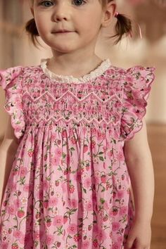 Cath Kidston Pink Strawberry Embroidered Shirred Frill Sleeve Dress (3mths-8yrs) Beachwear Skirt, Dress Flip Flops, Workwear Trousers, Occasion Wear Dresses, Wide Fit Boots, Occasion Dresses Wedding, Pink Strawberry, Wedding Shirts, Frill Sleeves