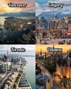 four different views of vancouver, ottawa and the surrounding city are shown in this collage