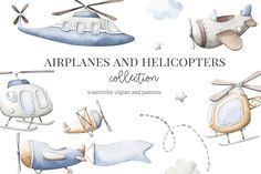 watercolor airplanes and helicopters collection