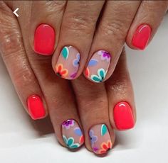 Serape Nails, Colorful Short Nails, Nails Hibiscus Flower, Bright Nail Art, Nagel Tips, Summery Nails, Round Nails, Nails Polish, Stick On Nails