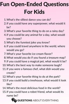 A list of Fun Open-Ended Questions for Kids Family Conversation Starters, Conversation Starters For Kids, Family Conversation, Make Learning Fun, Kids Talking