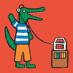 a drawing of a crocodile with a radio