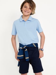 spread collar two-button placket short sleeves relaxed fit hits below waistmachine wash according to the care instruction label Reference People, Middle School Boys, Uniform Outfits, Style Analysis, School Uniform Kids, Baldi's Basics, Face Piercings, Shirt For Boys, Boys School Uniform